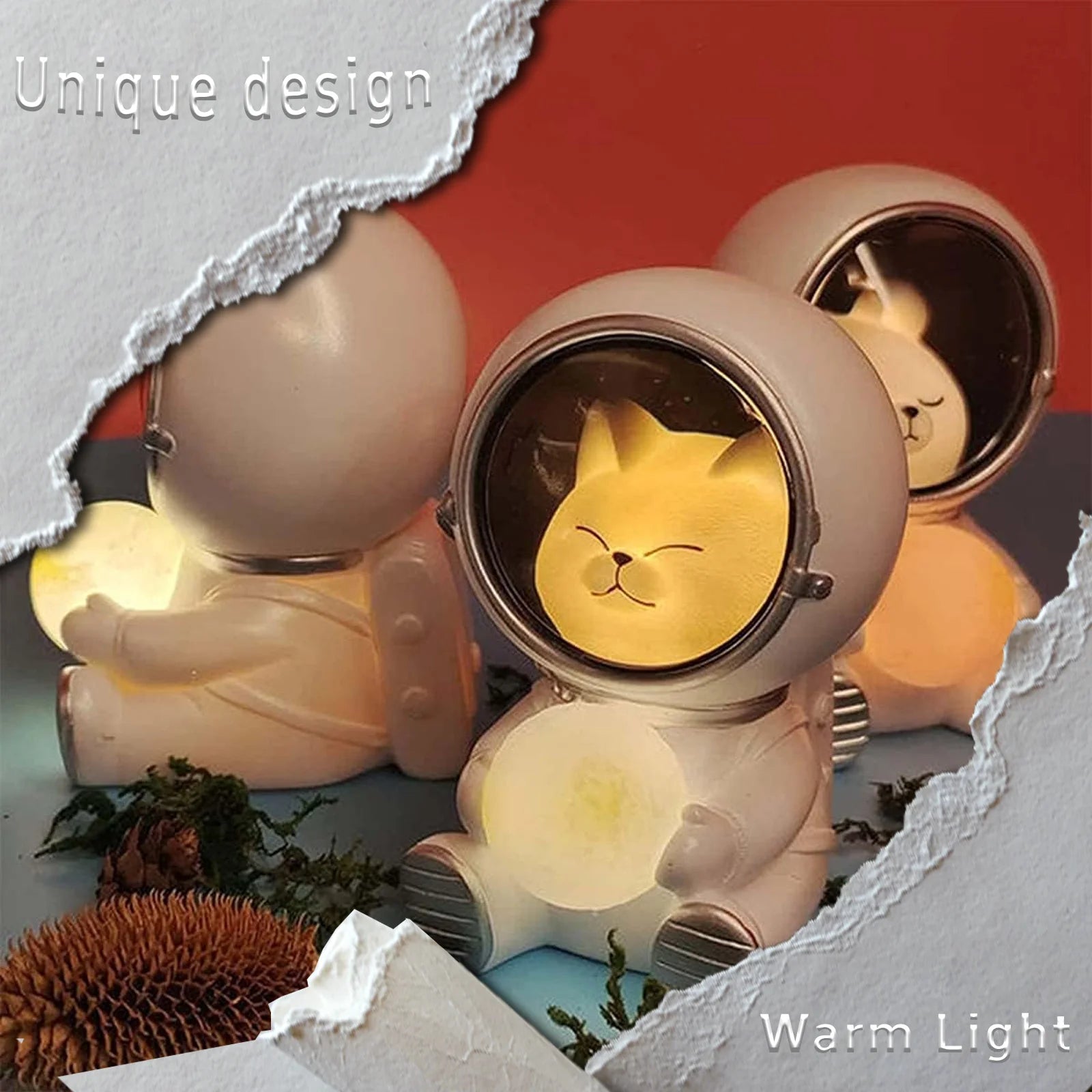 Astronaut Night Light, Space Cat LED Desktop Night Light, Astronaut Moon Lamps for Home Office Decoration, White