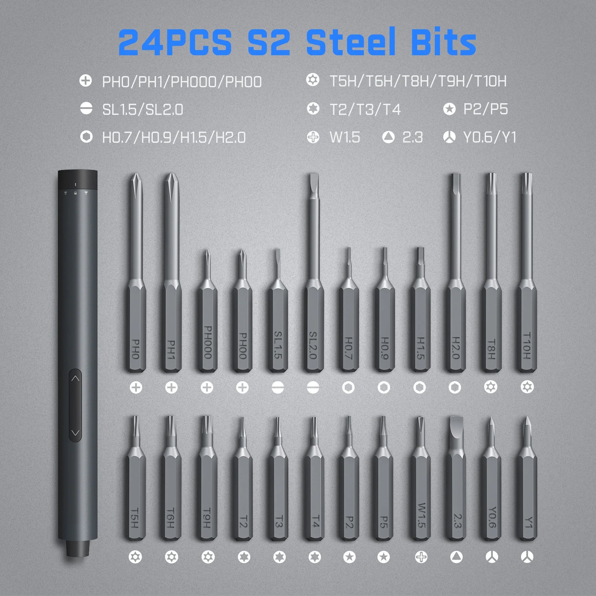 E1 Pro 3.7V (Not Led) Cordless Electric Screwdriver Kit, 3 N.M Torque with 24 Magnetic Bits, Quick-Charge Battery & Magnetic Holder - Ideal for Electronics Repair (Phones, Laptops, Watches)