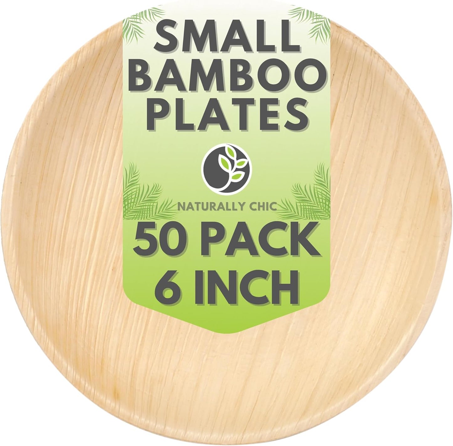 Small 6 Inch round Palm Leaf Dessert Plates - 50 Pack - Same as Disposable Bamboo Plates for Appetizers and Cocktails - Compostable and Eco-Friendly