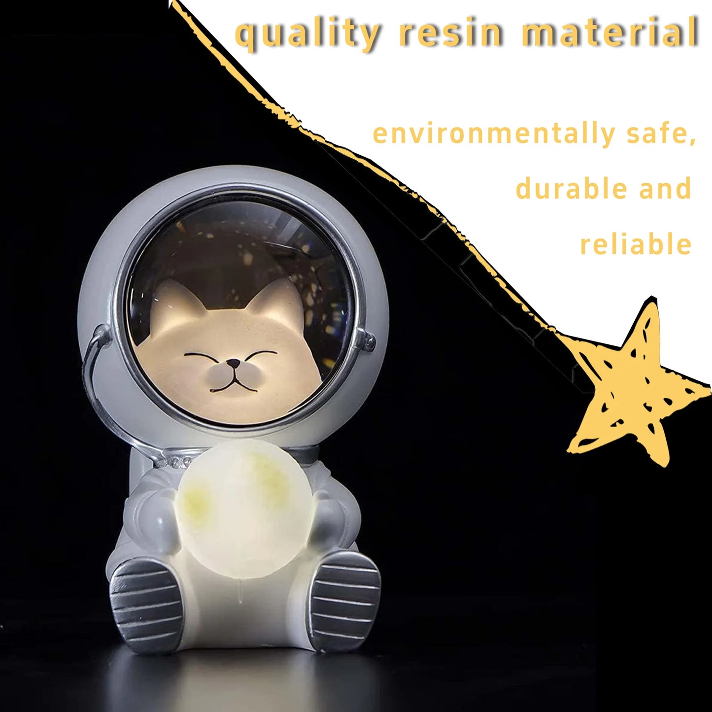 Astronaut Night Light, Space Cat LED Desktop Night Light, Astronaut Moon Lamps for Home Office Decoration, White