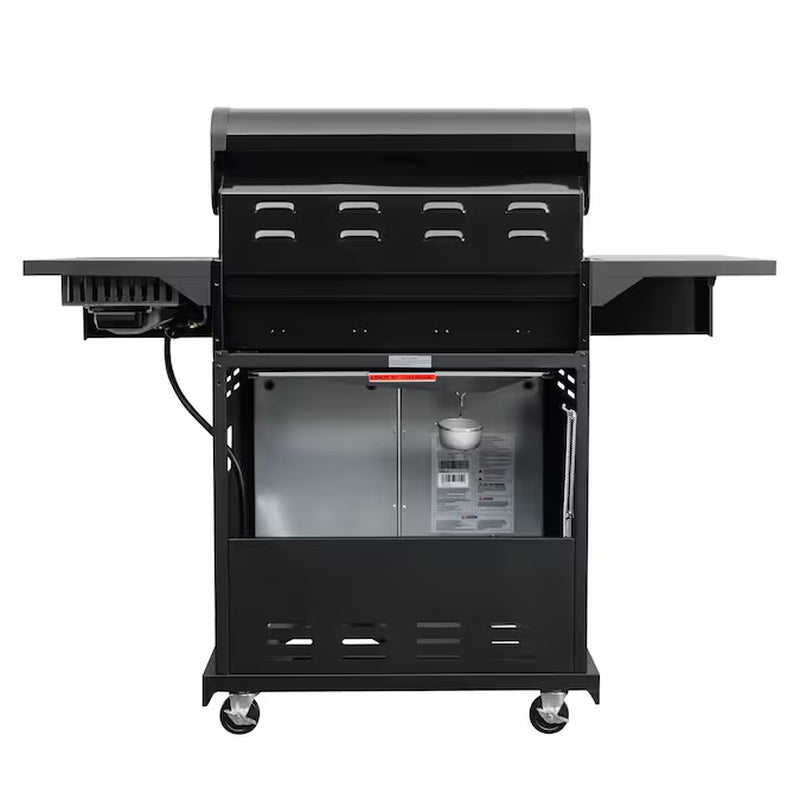 Black with Chrome Accents 4 -Burner Liquid Propane Gas Grill 1 -Side Burner