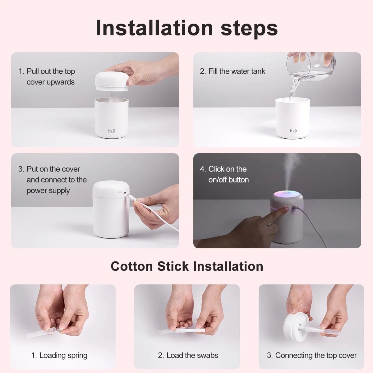 300Ml Small Cool Mist Humidifier,Colorful USB Personal Humidifier for Car White