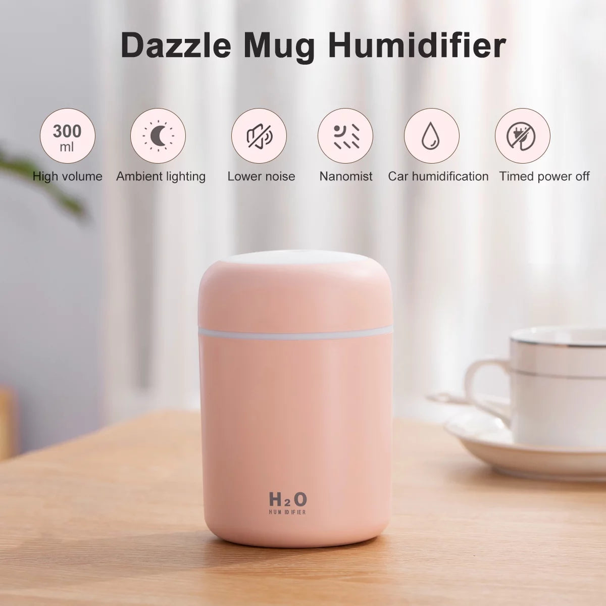 300Ml Small Cool Mist Humidifier,Colorful USB Personal Humidifier for Car White