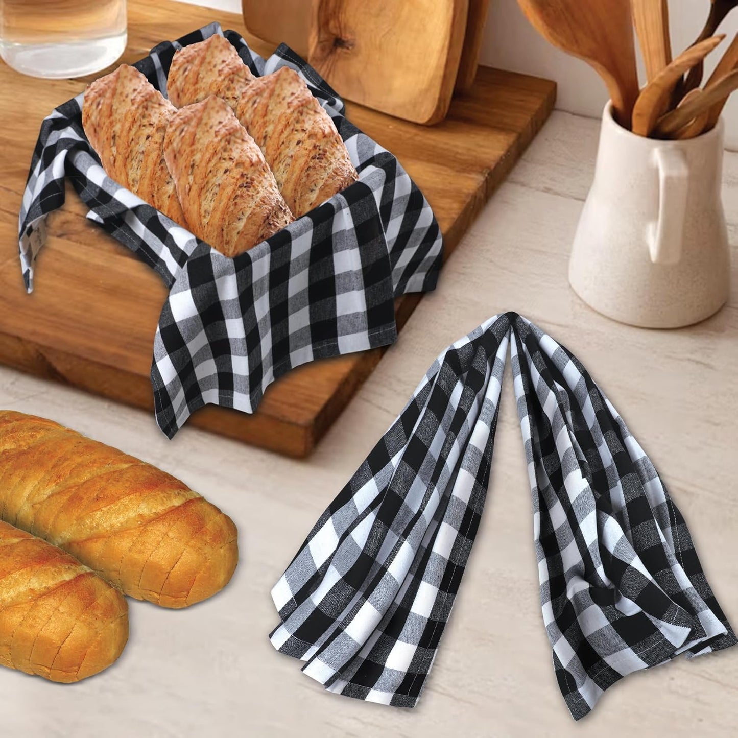 Kitchen Towels Set of 6 Buffalo Checks Black/White Kitchen Towels 20X30 Inches 100% Cotton Highly Absorbent Kitchen Towels Premium Quality Ultra Soft Mitered Corners Kitchentowels