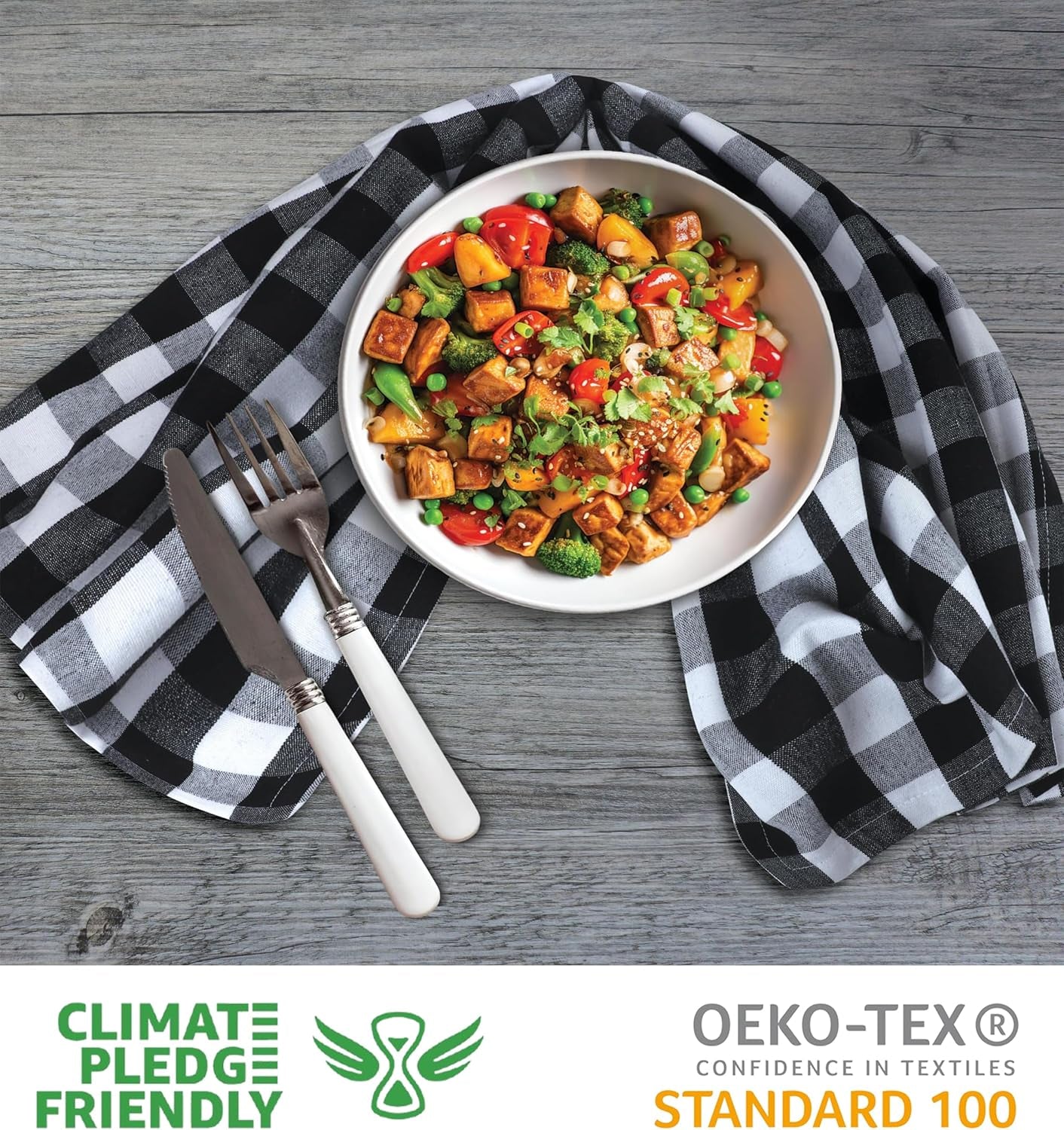 Kitchen Towels Set of 6 Buffalo Checks Black/White Kitchen Towels 20X30 Inches 100% Cotton Highly Absorbent Kitchen Towels Premium Quality Ultra Soft Mitered Corners Kitchentowels