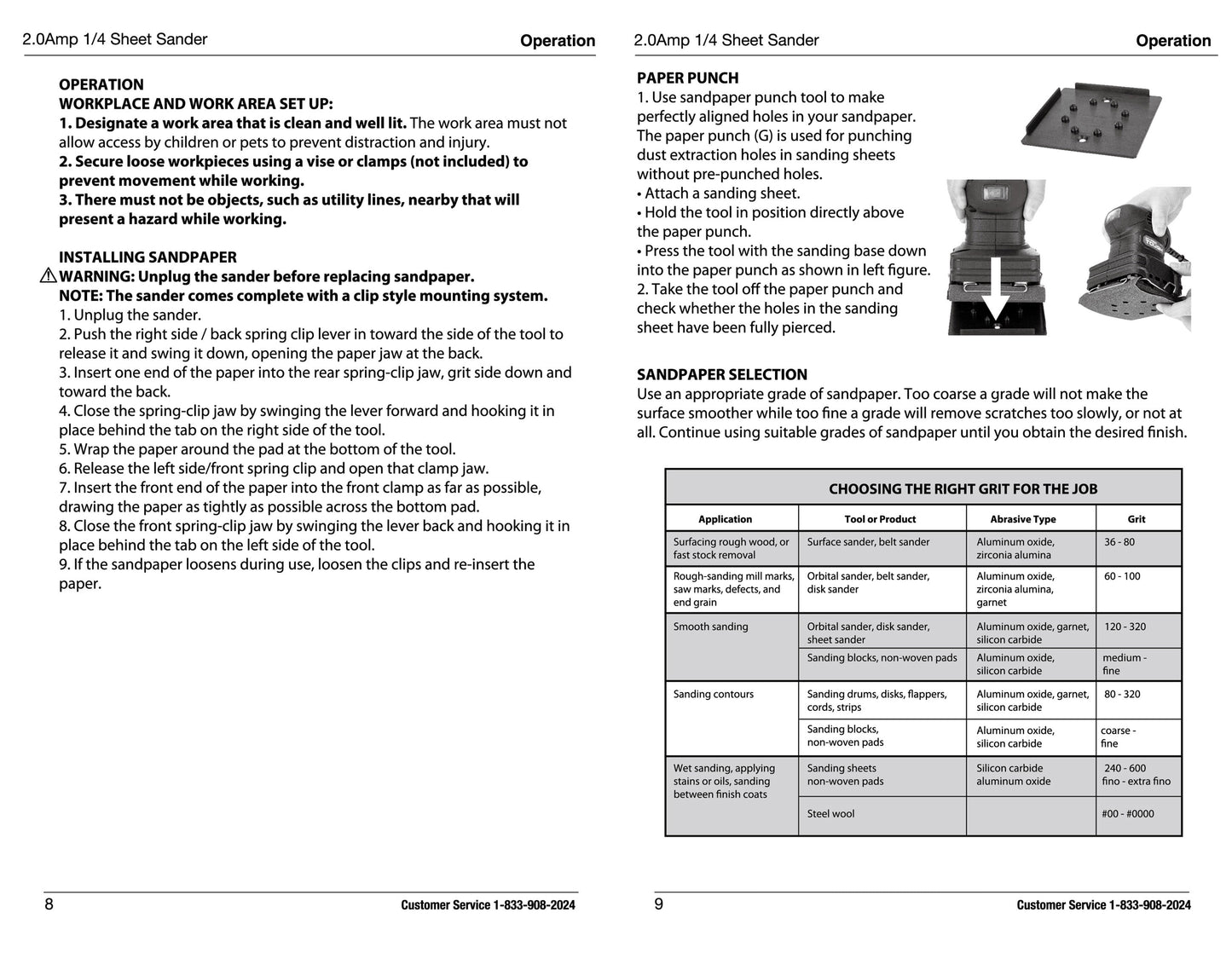 2 Amp Corded 1/4 Sheet Palm Sander with Dust Bag, Vacuum Hose Adapter, Punch Plate & 3 Sanding Sheets, New Condition