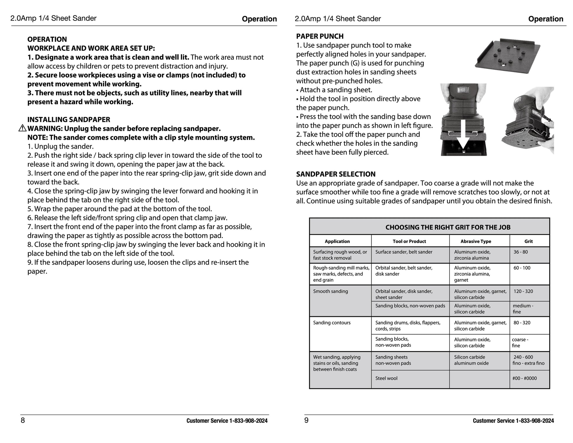 2 Amp Corded 1/4 Sheet Palm Sander with Dust Bag, Vacuum Hose Adapter, Punch Plate & 3 Sanding Sheets, New Condition